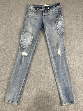 Jessica Simpson Womens Kiss Me Super Skinny Distressed Jeans Lace Patch Size 26